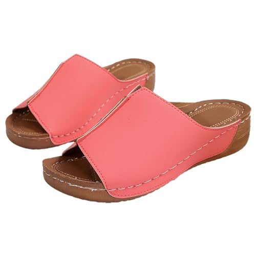 UIFLQXX Hausschuhe für Damen und Herren, schnelltrocknend, Strandschuhe, abgeschrägte Ferse, hohl, lässig, mit schrägem Boden, Retro-Sandalen, rose, 37 EU von UIFLQXX