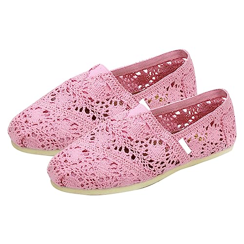 UIFLQXX Lässige Damen-Schlupfschuhe, Segeltuch, gehäkelt, flach, rose, 37 EU von UIFLQXX