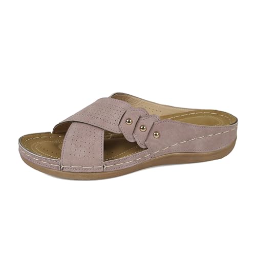 UIFLQXX Lustige Hausschuhe für Damen, Größe 43-44, Strand-Hausschuhe mit abgeschrägtem Absatz, hohl, lässige Hausschuhe, Slope-Bottom-Schuhe, Retro-Sandalen, rose, 37 EU von UIFLQXX