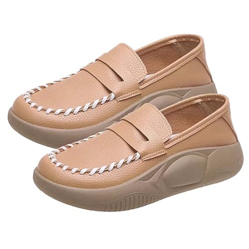 UIFLQXX Sommerschuhe für Damen, orthopädische Wanderschuhe, weiche Sohle, reines Rindsleder, orthopädische Loafers, Damen-Freizeitschuhe, khaki, 37 EU von UIFLQXX