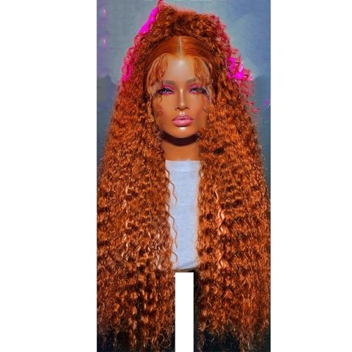 30 Zoll Lockige Transparente Spitze Front Menschenhaar Perücken Lose Tiefe Wellen Farbige Spitze Frontal Perücken Für Frauen 13X4 Lace Wig 18inches#250 Density von UIOKLMJH