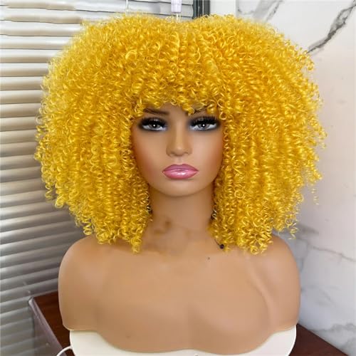 Frauen Kurze Haare Lockige Perücke Cosplay Synthetische Natürliche Perücken Leimlos 0755 10inches#1 PC von UIOKLMJH