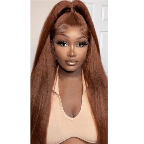 Gerade Lace Front Perücken Synthetische Spitze Transparent Gerade Spitze Frontal Für Damen Leimlose Spitzenperücke Brown 13x4x1 Lace Wigs#26inches von UIOKLMJH