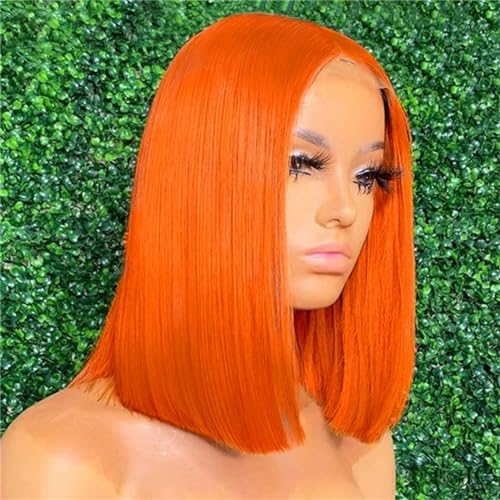 Haar Kurze Bob Ombre Echthaar Perücken Blonde Perücke Gerade Bob Perücke Lace Front Perücken Für Frauen Orange color 13 * 6 * 1#12inches#180 Density von UIOKLMJH