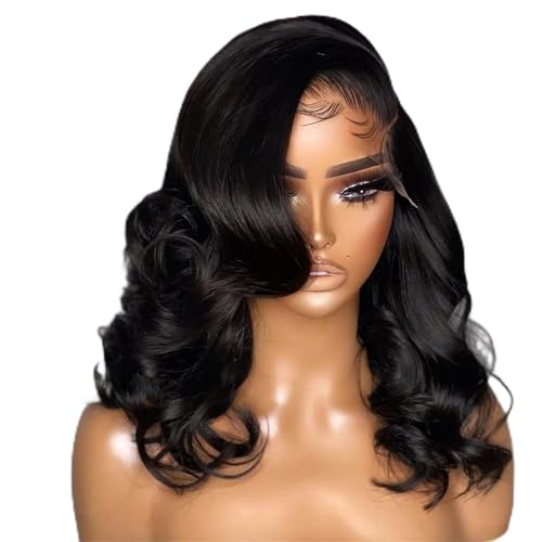 Körperwelle Kurze Bob Perücken Lockere Lockige Echthaar Perücke Gewellter Seitenteil Bob Perücken Für Frauen 13x4 Lace Frontal 10inches#180 Density von UIOKLMJH