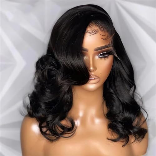 Körperwelle Kurze Bob Perücken Lockere Lockige Echthaar Perücke Gewellter Seitenteil Bob Perücken Für Frauen 4x4 Lace Closure 8inches#180 Density von UIOKLMJH