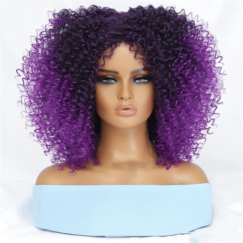 Kurze Lockige Perücke Für Frauen Cosplay Synthetische Natürliche Perücken Ohne Kleber T1B Purple 14inches#1 PC von UIOKLMJH