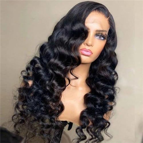 Lose Tiefe Welle Frontal Perücke Transparente Spitze Front Echthaar Perücken Für Frauen Menschliches Haar Natürliche Perücken 13x4 Front Wig 20inches#180 Density von UIOKLMJH