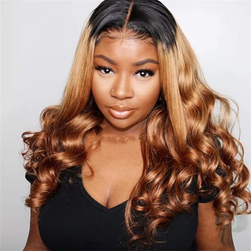 Ombre Lace Front Perücke Echthaar Perücken Für Frauen Körperwelle Lace Front Perücke Lace Frontal Perücke T1B 4 30 28inches#180 Density 13X4 Wig von UIOKLMJH