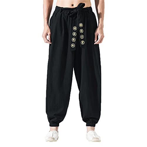 Japanese Casual Kimono Pants Loose Harajuku Trousers Japan Men Traditional Asian Clothing Black XL von UJDKCF