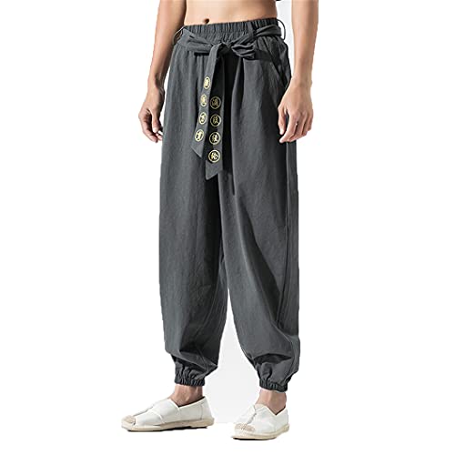 Japanese Casual Kimono Pants Loose Harajuku Trousers Japan Men Traditional Asian Clothing Dark Gray 5XL von UJDKCF