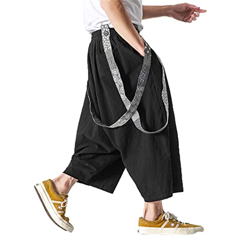 Men Chinese Style Zen Tea Linen Casual Pants Bottoms Wide Leg Trousers Japanese Harajuku Loose Overalls Asian Streetwear Black XXXL von UJDKCF