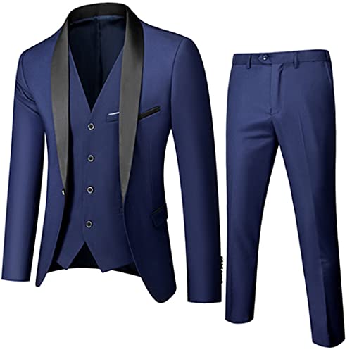 UJDKCF Männer Herbst Hochzeitsfeier 3-teilig Set männliche Blazer-Mantelhose und Weste Slim-Anzüge Navy 2XL 65kg-70kg von UJDKCF