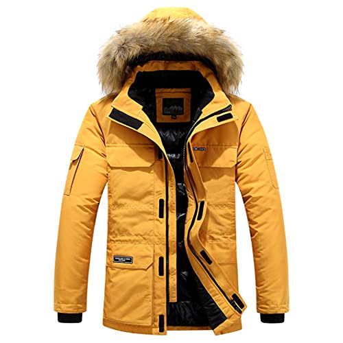 Winter Parka Jacken männlich Casual warm Dicker mit Kapuze Pelzkragen männliche Jacke Männer Winddichte Mantel Plus Größe 6XL Yellow 5XL von UJDKCF