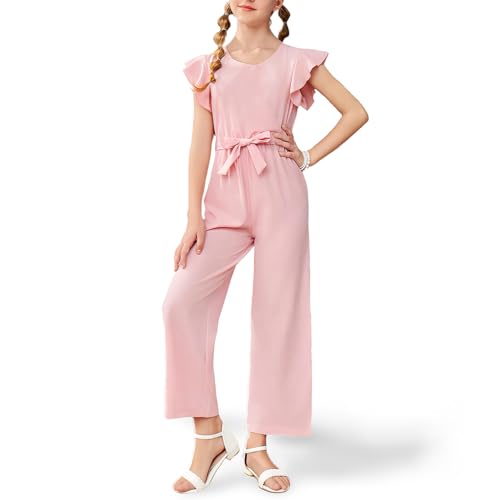 UK loees Mädchen-Jumpsuit, Sommer, Kinder, lässig, modisch, Rüschen, Flügelärmel, Gürtel, weites Bein, Strampler, Pink, 7-8 Jahre UK loees Mädchen-Jumpsuit, Sommer, Kinder, lässig, modisch, Rüschen, Flügelärmel, Gürtel, weites Bein, Strampler, Pink, 7-8 Jahre von UK loees