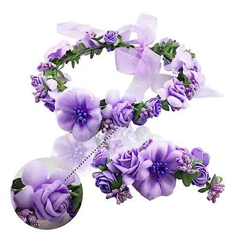 UKCOCO Stirnband Für Blumenmädchen Stutzenhalter Anzugtasche Floraler Kopfschmuck Hochzeit Haarband Blumenmädchenkrone Blumenstirnbänder Für Mädchen Violett Erdfarben Braut von UKCOCO