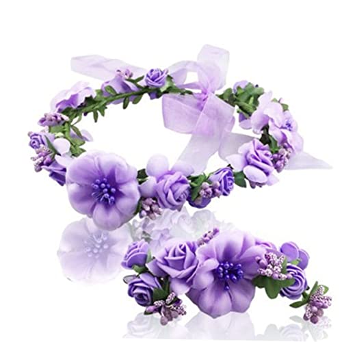 UKCOCO Hochzeits-stirnband Stutzenhalter Anzugtasche Floraler Kopfschmuck Hochzeit Haarband Blumenstirnbänder Für Mädchen Blumenmädchen Violett Braut von UKCOCO