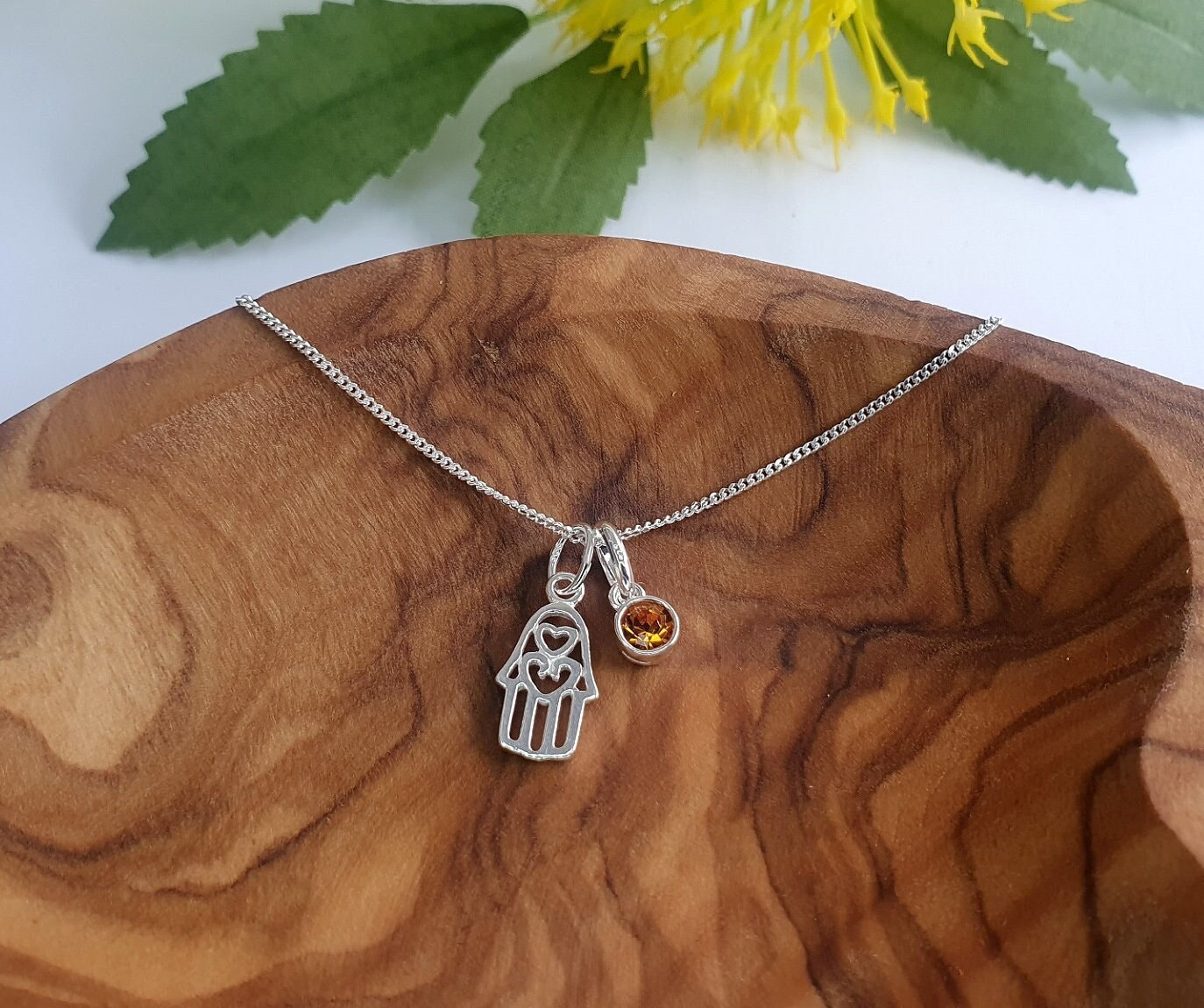 Hamsa Hand Halskette 925 Sterling Silber Mit Optionalem Kristall Geburtsstein, Geschenk Für Mädchen, Frauen von UKCharmedJewellery