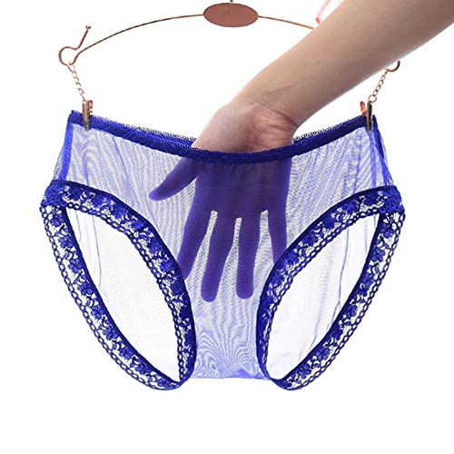 UKKD La Dace Sexy Damen-Slips, transparent, transparent, 2 Stück, Netz, für Damen, sexy, zweiter Dienst, solide Unterwäsche, Blau, L von UKKD