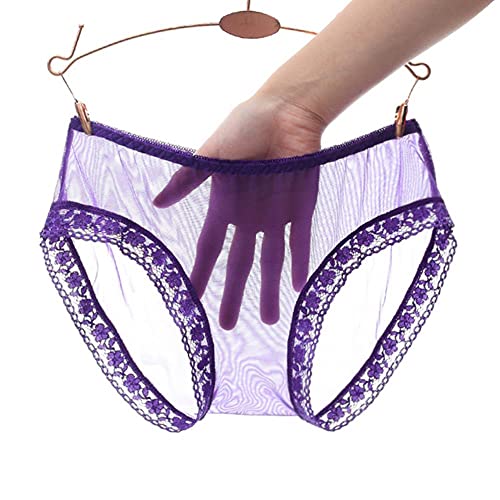 UKKD Panties Damen 2 Stück Volle Transparent Sehen Durch Spitze Mesh Höschen Frauen Sexy Nahtlose Slips Damen Solide Dünne Unterwäsche Höschen-Purple,L von UKKD