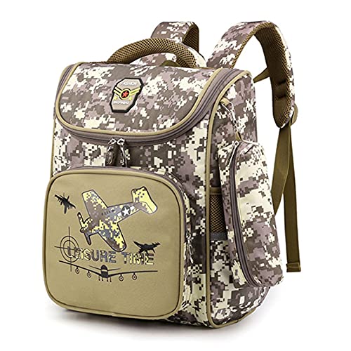 UKKD Rucksack kinder Nylon Schultaschen Für Jungen Camouflage Kinder Schule Studenten Tasche Klasse 1-3-Army Green,28 * 18 * 37Cm von UKKD