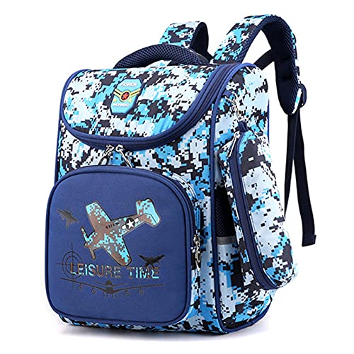 UKKD Rucksack kinder Nylon Schultaschen Für Jungen Camouflage Kinder Schule Studenten Tasche Klasse 1-3-Blue,28 * 18 * 37Cm von UKKD