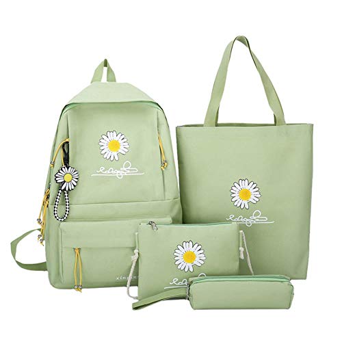 UKKD Schultasche 4Pcs / Set Frauen Schule Rucksäcke Schulranzen Gänseblümchen-Leinwand Für Jugendliche Mädchen Student Book Tasche Junge Schulranzen,Grün von UKKD