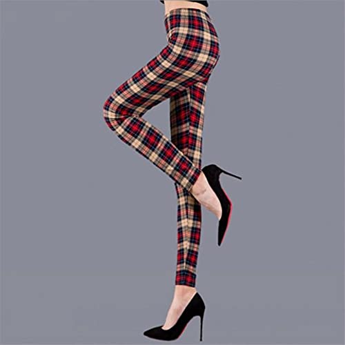 UKKO Leggings Plaid Leggings Feminine Sense Hosen Push-Up Leggings Gym Sport Hohe Taille Hosen-Khaki Plaid,L von UKKO