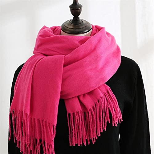 UKKO Schal Britischer Stil Solider Herbst Winterschal Für Frauen Vielseitige Warme Imitation Kaschmirschal 70 * 180Cm-Hot Pink von UKKO