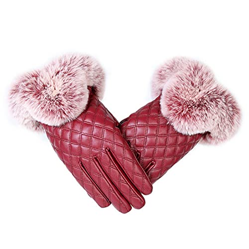 UKKO handschuhe Frauen Warm Dicke Winterhandschuhe Leder Elegante Mädchen Handschuhe Freie Größe Mit Kaninchenfell Weibliche Handschuhe von UKKO