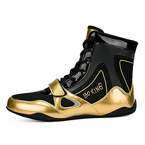 UKUBOXBAG Damen Boxstiefel, rutschfeste Wrestling Bodybuilding Schuhe High-Top Kickbox-Trainer Für Frauen,Gold,36 EU von UKUBOXBAG