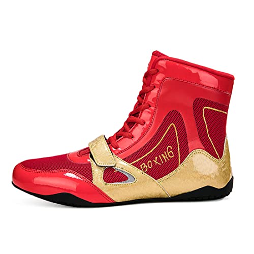 UKUBOXBAG Damen Boxstiefel, rutschfeste Wrestling Bodybuilding Schuhe High-Top Kickbox-Trainer Für Frauen,Rot,41 EU von UKUBOXBAG