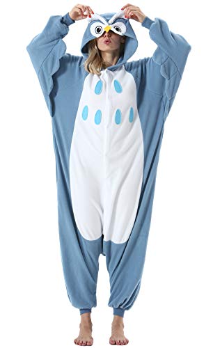 ULEEMARK Damen Herren Jumpsuit Onesie Tier Fasching Halloween Kostüm Lounge Sleepsuit Cosplay Overall Pyjama Schlafanzug Erwachsene Unisex Eule for XL von ULEEMARK