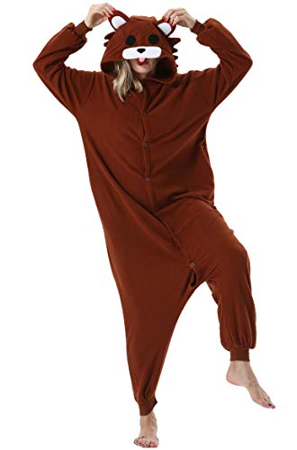 ULEEMARK Damen Jumpsuit Onesie Tier Fasching Halloween Kostüm Lounge Sleepsuit Herren Cosplay Overall Pyjama Schlafanzug Erwachsene Unisex Braun Bär for M von ULEEMARK