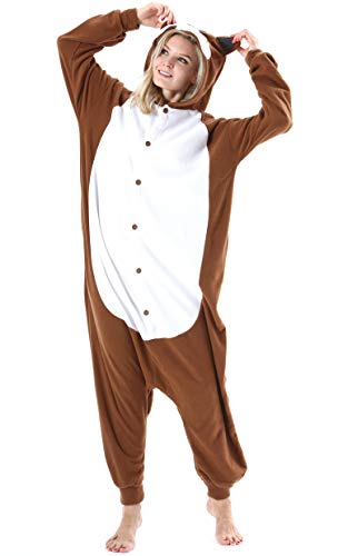 ULEEMARK Damen Jumpsuit Onesie Tier Fasching Halloween Kostüm Lounge Sleepsuit Herren Cosplay Overall Pyjama Schlafanzug Erwachsene Unisex Brown Eichhörnchen for L von ULEEMARK