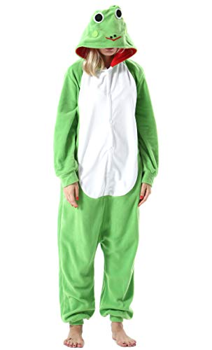 ULEEMARK Damen Jumpsuit Onesie Tier Fasching Halloween Kostüm Lounge Sleepsuit Herren Cosplay Overall Pyjama Schlafanzug Erwachsene Unisex Frosch for S von ULEEMARK