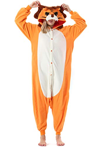 ULEEMARK Damen Jumpsuit Onesie Tier Fasching Halloween Kostüm Lounge Sleepsuit Herren Cosplay Overall Pyjama Schlafanzug Erwachsene Unisex Löwe for L von ULEEMARK