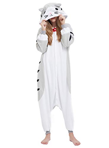 ULEEMARK Jumpsuit Onesie Tier Karton Fasching Halloween Kostüm Sleepsuit Cosplay Overall Pyjama Schlafanzug Erwachsene Unisex Lounge Kigurumi Tabby Katze for Höhe 140-187CM von ULEEMARK