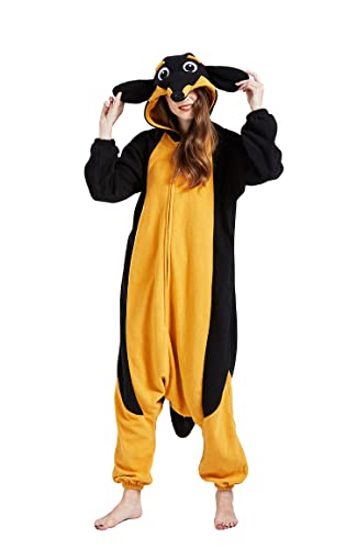 ULEEMARK Onesie Tier Damen Sleepwear Erwachsene Hoodie Tier Pyjamas Dackel-M(156-167CM) von ULEEMARK