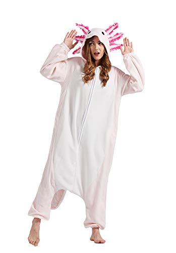 ULEEMARK Onesie Tier Damen Sleepwear Erwachsene Hoodie Tier Pyjamas Rosa Axolotl-L(168-177CM) von ULEEMARK