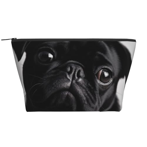 Trapez-Make-up-Tasche für Damen und Mädchen, großes Fassungsvermögen, tragbare Reise-Kosmetiktasche, Make-up-Tasche, Organizer, Süßer schwarzer Mops, Einheitsgröße, Kosmetiktasche Trapez-Make-up-Tasche für Damen und Mädchen, großes Fassungsvermögen, tragbare Reise-Kosmetiktasche, Make-up-Tasche, Organizer, Süßer schwarzer Mops, Einheitsgröße, Kosmetiktasche von ULKMFFCF