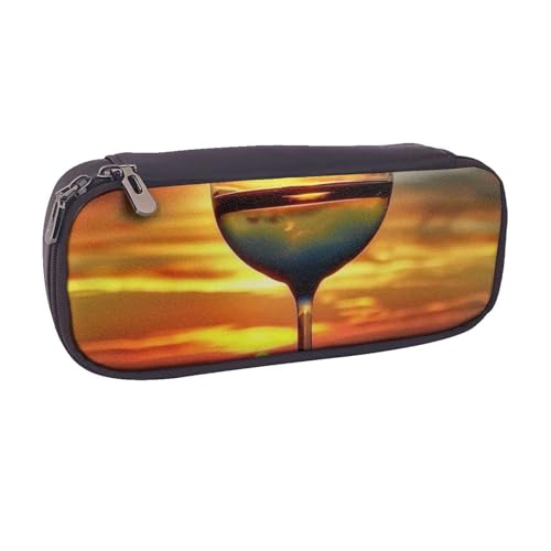 ULKMFFCF Bedrucktes Federmäppchen mit Sonnenuntergangs-Weinglas-Motiv, PU-Leder, Studenten, Schreibwaren-Tasche, Stiftebox mit Reißverschluss, für Schule, Büro, Reisen und Make-up, Schwarz , ULKMFFCF Bedrucktes Federmäppchen mit Sonnenuntergangs-Weinglas-Motiv, PU-Leder, Studenten, Schreibwaren-Tasche, Stiftebox mit Reißverschluss, für Schule, Büro, Reisen und Make-up, Schwarz , von ULKMFFCF