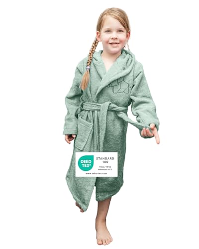ULLENBOOM Bademantel Kinder, Frottee aus 100% Baumwolle (OEKO-TEX zertifiziert), Made in EU - Badehandtuch und Kinderbademantel geeignet von 3-6 Jahren, Salbeigrün, Für Mädchen & Jungen von ULLENBOOM