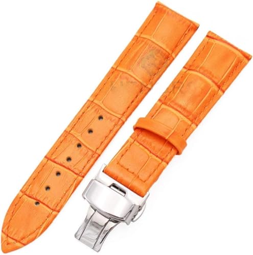 ULPro Ersatz Uhrenarmbänder, 20mm 22mm Langlebige Uhrenarmbänder Gürtel Männer Frauen Leder Uhrenarmband Strap Faltschließe Zubehör (Color : Orange, Size : 20mm Black Clasp) von ULPro