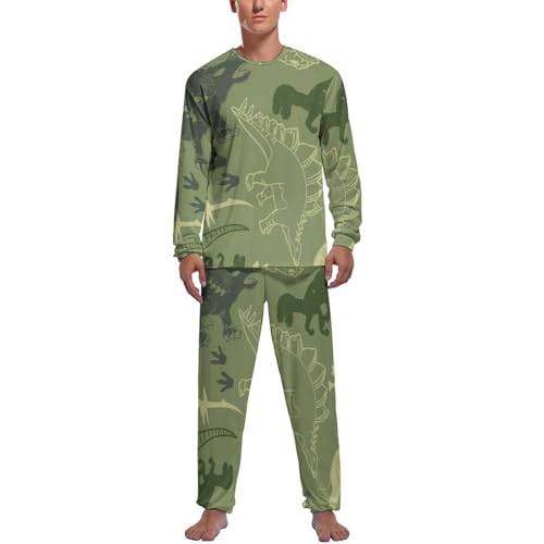UMENG Dinosaurier Grün Herren Schlafanzug Lang Pyjama Set Nightwear Langarm Nachtwäsche Sleepwear von UMENG