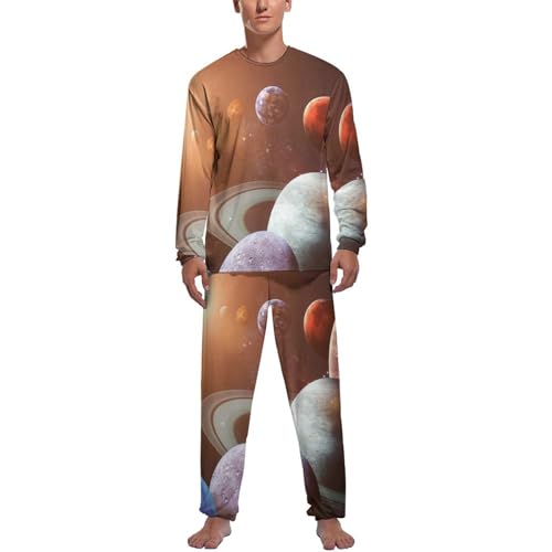 UMENG Universum Planeten Herren Schlafanzug Lang Pyjama Set Nightwear Langarm Nachtwäsche Sleepwear von UMENG