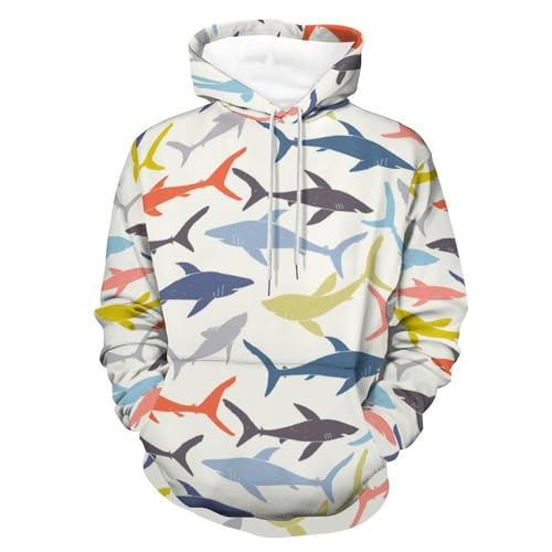 Unisex Hoodie Farbiger Hai Kapuzenpullover Drawstring Pullover Hoody Sweatshirt Für Herren Damen XL von UMENG