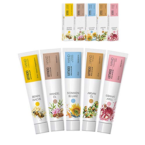 UMIDO 5 Stück Set Hand-Lotion Set 45 ml | 1x Bienenwachs | 1x Mandelöl | 1x Sonnenblume | 1x Arganöl | 1x Granatapfel | Hand-Pflege | Handcreme Set von UMIDO - dermis care by LLM