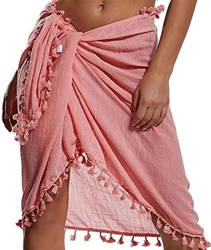 UMIPUBO Damen Strandtuch Sarong Pareo Halbtransparent Strandbedeckung mit Quasten Sommer Bademode Bikini Cover up Strandkleid(Weiß,Einheitsgröße) von UMIPUBO