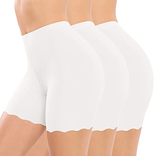 UMIPUBO Damen Unterhosen Shorts 3er Pack, Anti Chafing Boxershorts Hose Unter Rock, Kurze Radlerhose Hohe Taille Miederhose Weich Elastisch Sicherheitshose Slip (Kurz-weiß, M) von UMIPUBO